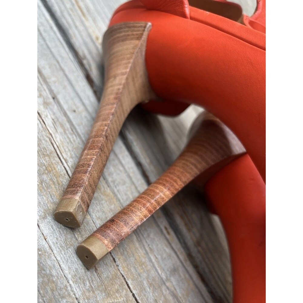 Ralph Lauren Purple Label Women’s 39.5 B Orange Leather 5" Heel Sandals Italy - Picture 14 of 15